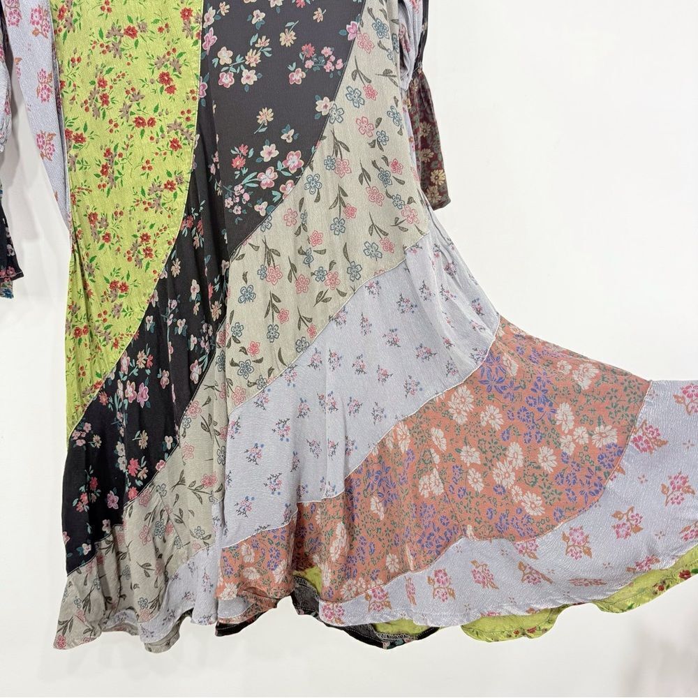 Young Threads Earth Tone Complimentary Asymetrical Floral Patchwork Ruffle Dress - Picture 8 of 16